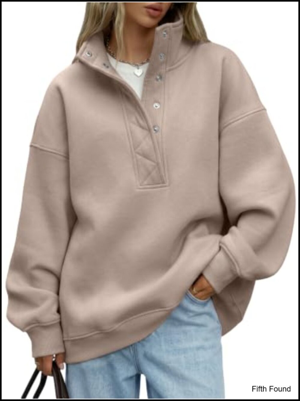 Oversized Henley Snap Button Sweatshirt Cozy Pullover
